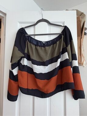 Charlotte Russe Striped Off-Shoulder Blouse - Dark Blue, Olive, White & Rust